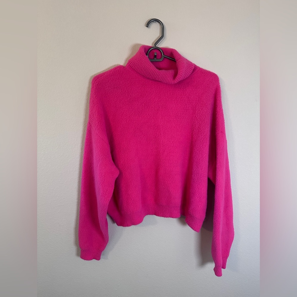 Zara Women's hot Pink Turtleneck Sweater long sleeve size XL - Picture 2 of 7